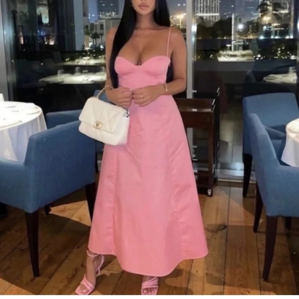 ZARA Woman Pink Poplin Midi Dress